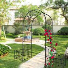 Merax Metal Garden Arch With Two Plant Stands 79.5'' Wide X 86.6'' High Climbing Plants Support Rose Arch Outdoor Black - Black - View 5