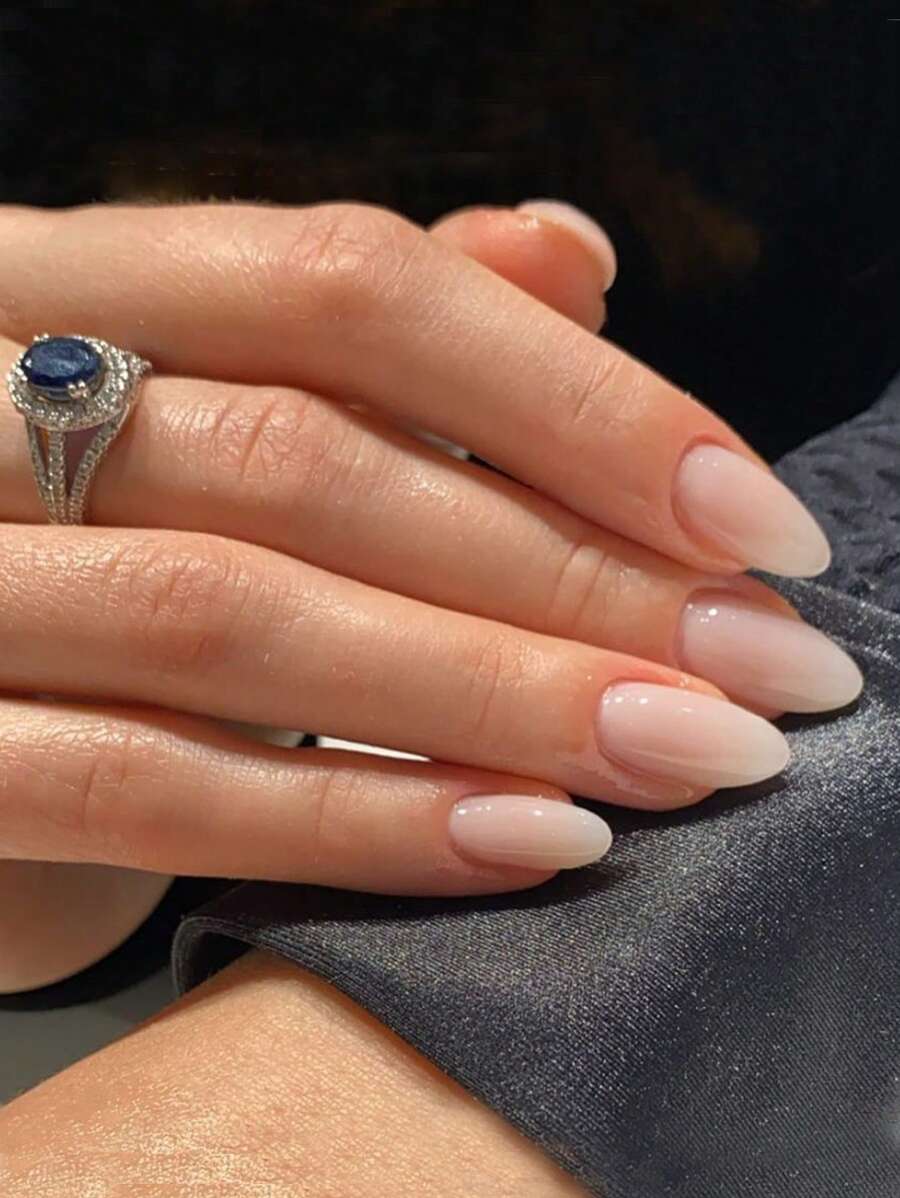 24入組中號杏仁形粉紅和裸色簡約時尚可愛假指甲套裝，適用於派對、舞會或日常使用，膠貼假指甲美甲用品升級你的造型 - 彩色 - 查看 1