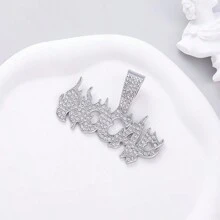 Nam Rhinestone Chữ Mặt Dây Chuyền Vòng Cổ Punk Hip Pop Phong Cách Chuỗi - Bạc - Xem 16