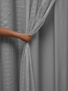 Curtain 5 Meters X 2.80 With Voile Checkered Voile Bedroom Living Room - 灰色的 - 查看 3