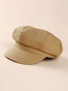 1pc Solid Color Beret Cap For Kids, Unisex - Khaki - View 1