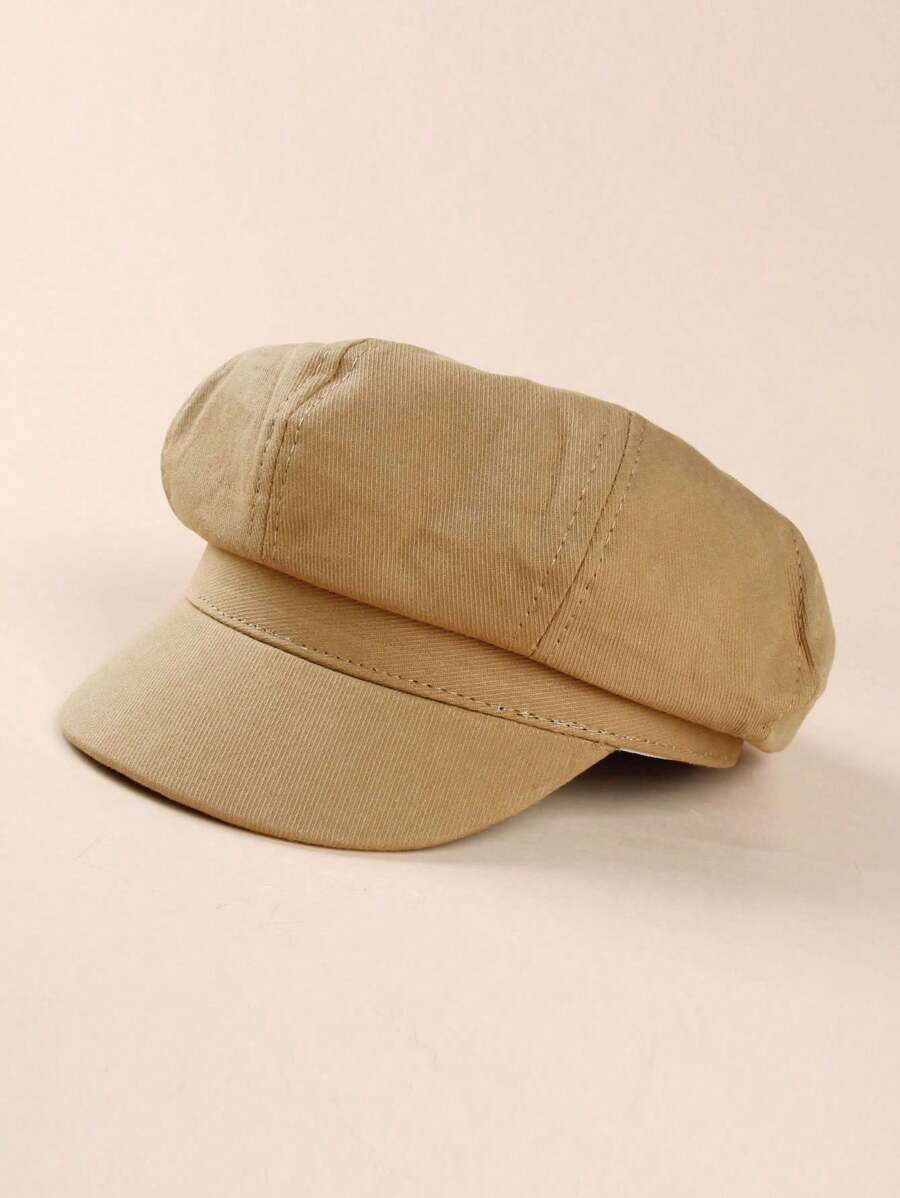 1pc Solid Color Beret Cap For Kids, Unisex - Khaki - View 1