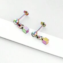 2 Miếng Thép không gỉ Biến đổi dần Vật rủ xuống Hình vuông Hoa tai Bông tai stud Xuyên cơ thể Phụ kiện - Nhiều màu - Xem 4