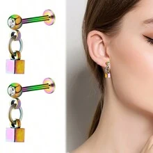 2 Miếng Thép không gỉ Biến đổi dần Vật rủ xuống Hình vuông Hoa tai Bông tai stud Xuyên cơ thể Phụ kiện - Nhiều màu - Xem 1