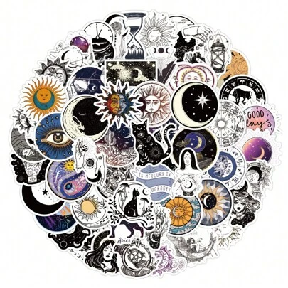 60pcs/Pack Astrology Gothic Stickers, Cute Cartoon Magic Aesthetic Labels Decals For Scrapbooking Self-Adhesive Envelope Seals Stationery Card, Children's Gifts Teen Party Supplies Reward Incentive Motivationstickers,Sticker Pack,Card Sticker