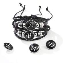 suteyi Personalized Alphabet PU Leather Bracelet, Handmade & Stylish, Glass Beads, Plated White K, Comfortable & Gift For Ages 15+