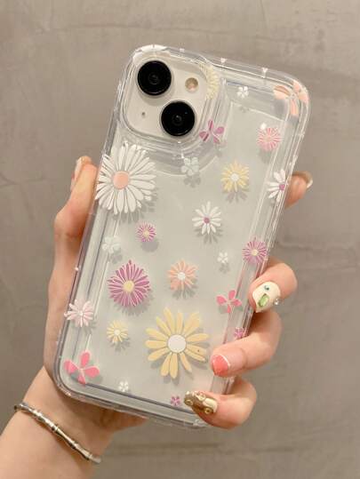 Flower Phone Case Spring 1pc Colorful Flower Cushion Shockproof Phone Case Compatible With Iphone 16 15 14 13 12 11 Pro Max XS XR XSMAX Waterproof Anti-Fall Scratch Resistant