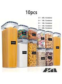 4/7/10/12/24pcs Airtight Food Storage Containers With Lids, Candy Jar With Lid,  Plastic Kitchen Pantry Organization And Storage, Dry Food Canisters For Cereal,Pasta,Flour,Sugar, Plastic Food Preservation Tank, Home Kitchen Supplies - Black and White - View 9