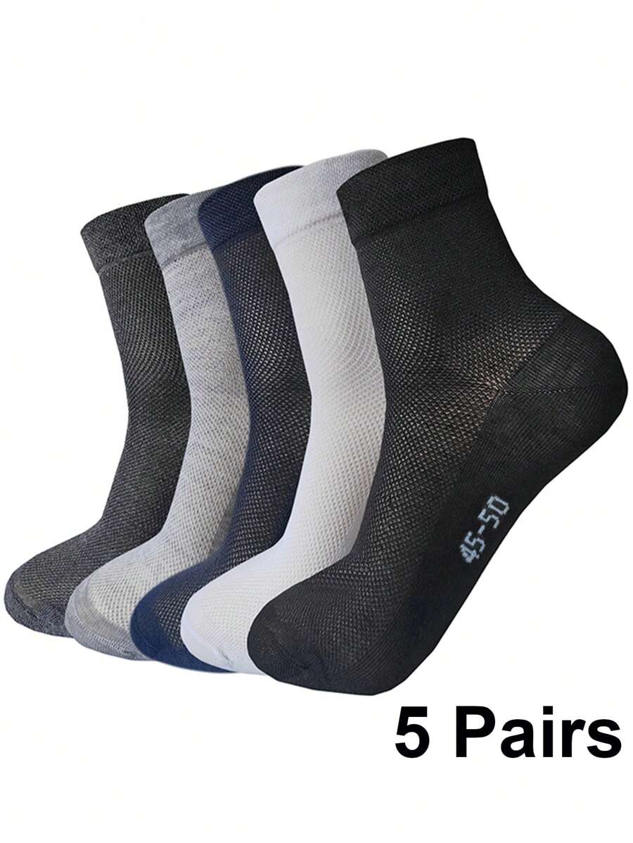 5 Pairs Men's Large Size Mesh Breathable Mid-Calf Socks Suitable For Daily Wear, Leisure, And Business, Fall - Multicolor - View 1