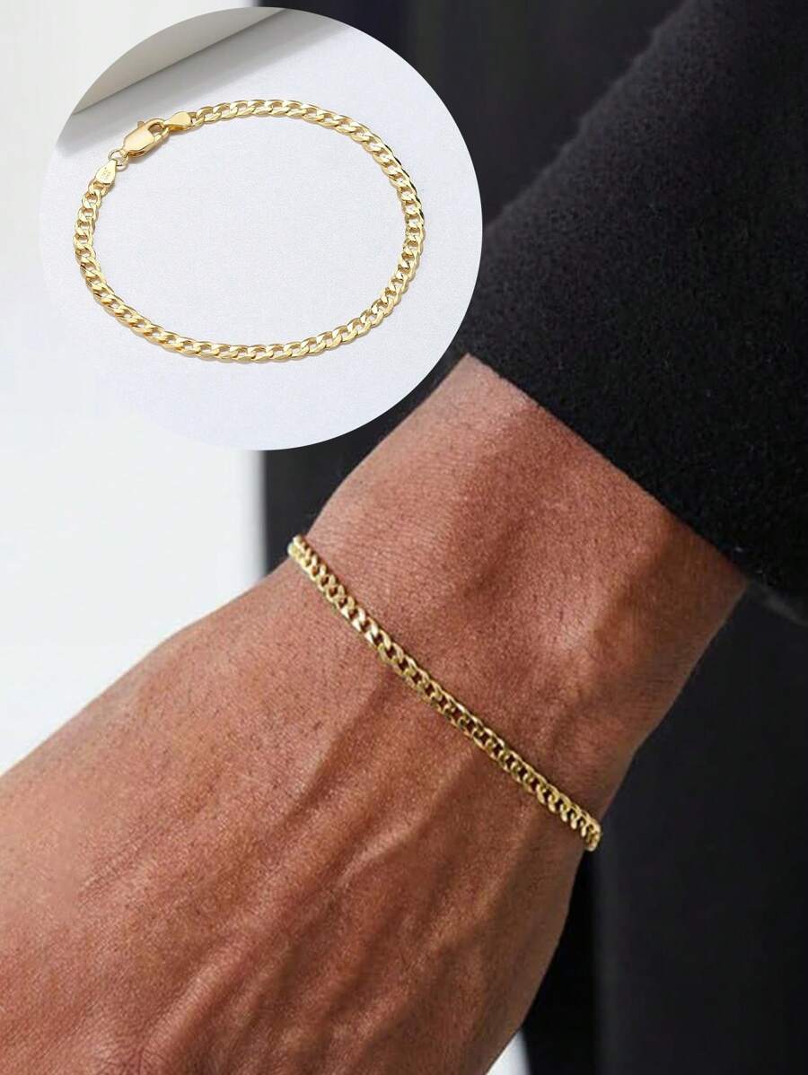 FOREVER QUEEN 925 Sterling Silver 3mm Chain Bracelet Diamond-Cut Link Curb Chain Bracelet Jewelry Best Gift For Women Men - Gold - View 1