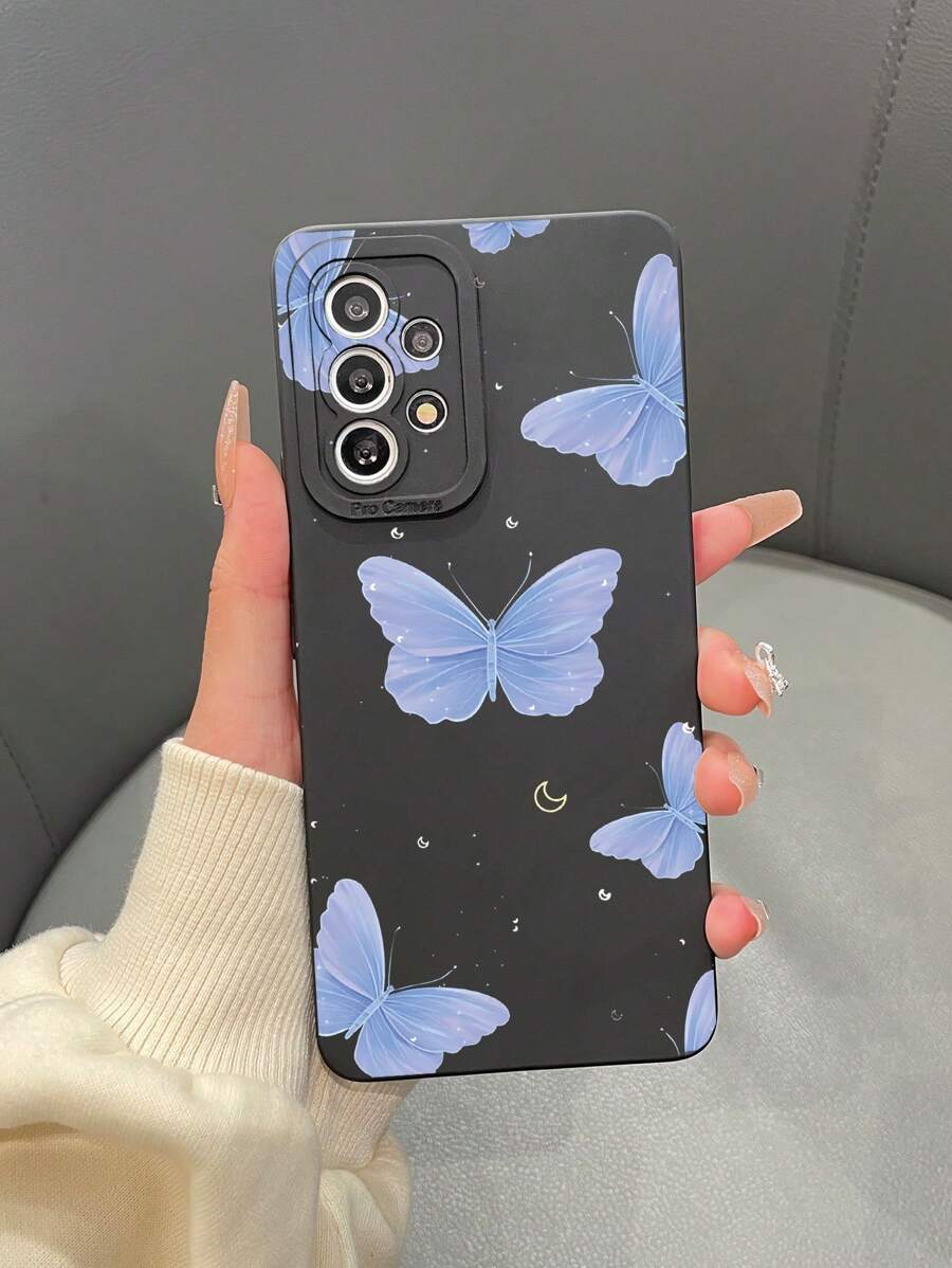 1入組TPU啞光眼睛印花黑蝴蝶圖案手機殼，與iPhone、三星、小米、華為、Oppo等兼容 - 彩色 - 查看 1