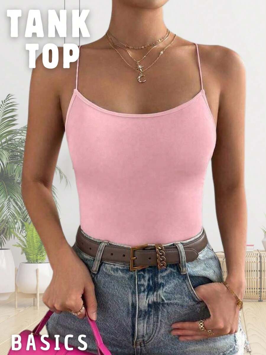 Tank Top- Camiseta de tirantes delgados para mujer, color Rosa Palo, camiseta básica, cómoda, ligera, suave al tacto, con ajuste perfecto al cuerpo. - Ver 1