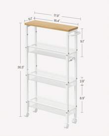 VASAGLE Slim Storage Cart, 4-Tier Rolling Cart Tower, Slide Out Cart With Handle Metal Mobile Shelving Unit For Kitchen Dining Living Room Office Narrow Places - White - View 3