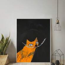 有趣貓咪畫布-無框卡通貓油畫印刷-抽象牆藝現代藝術品-客廳臥室餐廳咖啡館牆飾-家居裝飾禮物 - 彩色 - 查看 4