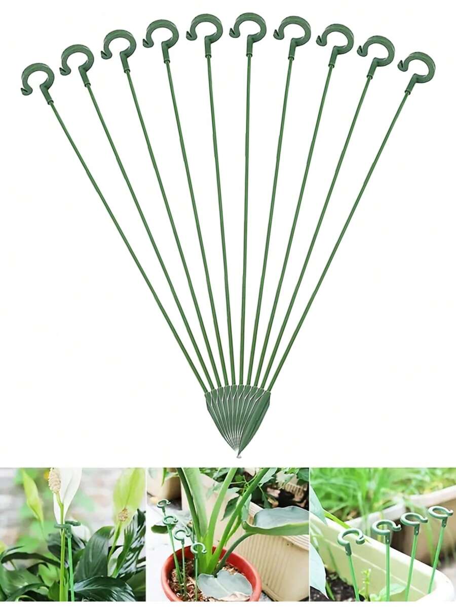 10 件装植物支撑杆、植物盆栽花卉保护器、单茎植物支撑、可重复使用的保护固定工具园艺用品、花园植物支撑桩，适用于室内外植物、花卉、西红柿、园艺工具、园艺工具 - 綠色 - 查看 1