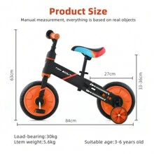 UBRAVOO Tiny Scout Balance Bike For Kids From 3 4 5 Years, 4-In-1 Toddler Bike From 3 Years With Optional Support Wheels And Pedals, Sporty Frame, 28 Cm Wheels, Saddle Height Adjustable - 橘色 - 查看 3