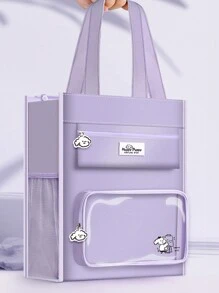 1 Bolsa De Estudio De Gran Capacidad De Lona Para Estudiantes, Beige/negro/morado/verde, Adecuada Para La Escuela Secundaria, La Escuela Media Y Adolescentes, Con Asas Y Correa Para El Hombro