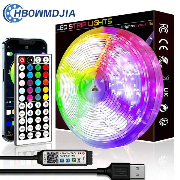  HBOWMDJIA LED Light For Bedroom,With APP Control And 44key Remote Control,Can Be Timed And Changes Color Sync With APP. Length Can Be Cut.Easy To Install. Used For Room Decoration, TV Background Light, Party Light, Bedroom Night Light, And Fun Light.