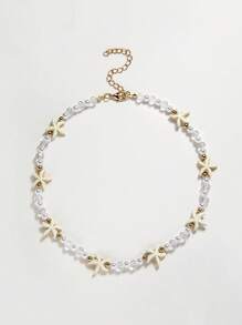 1根多色海藍寶石海星假珍珠水晶頸鏈