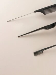 3pcs Black Combination Eyebrow Brush & Comb Set, Including Tailpoint Comb, Teasing Brush And Dual-Ended Brush For Makeup And Beauty - Black - View 4