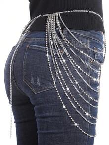 1 Miếng Sành điệu Màu bạc Pha lê Dây chuyền thắt lưng Liên hoan âm nhạc Kim loại Nhiều lớp Tua Dây chuyền cơ thể , Thích hợp Đối với Các bữa tiệc , Ánh sáng , Và - Bạc - Xem 3