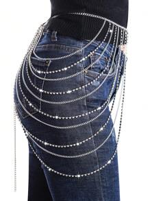 1 Miếng Sành điệu Màu bạc Pha lê Dây chuyền thắt lưng Liên hoan âm nhạc Kim loại Nhiều lớp Tua Dây chuyền cơ thể , Thích hợp Đối với Các bữa tiệc , Ánh sáng , Và - Bạc - Xem 1