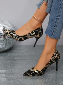 2023 New Arrival Pointed-Toe Leather High Heels, Thin Heel, Comfortable, Plus Size, Versatile, Suitable For Work And Commuting, Gold, Sexy, Low Vamp