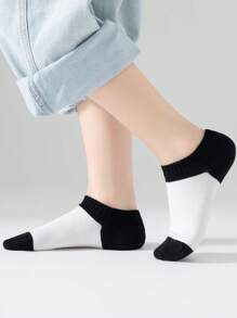 10對/組童裝黑白條紋運動襪,休閒透氣,適用於日常穿著和運動鞋 - 黑與白 - 查看 5