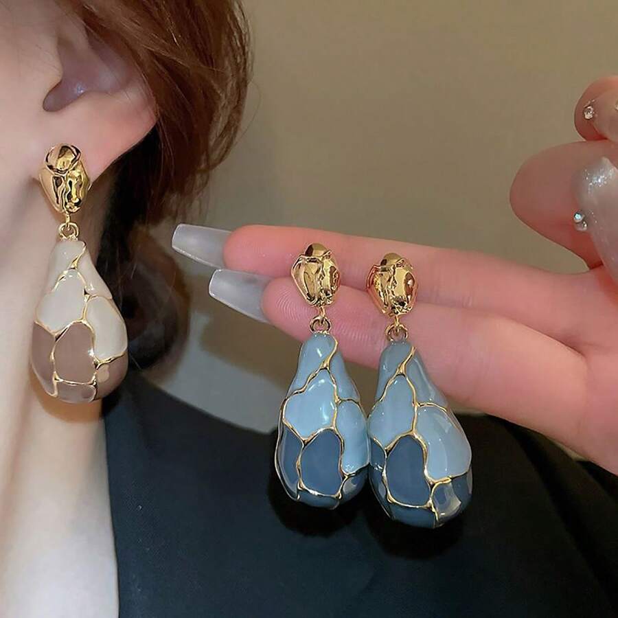 Boucles D'oreilles Pendantes Pour Soirée - Perles En Larme, Strass Cristal, Couleur Or, Fermoir à Vis