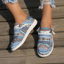 Women's Border Striped Slip-On Anti-Slip Sole Shoes Style Spring Blue Flat-Soled Sports Shoes - Blue - View 3