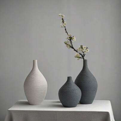 現代極簡風格日本白瓷開口花瓶,帶螺旋設計,適用於家居、辦公室和婚禮裝飾