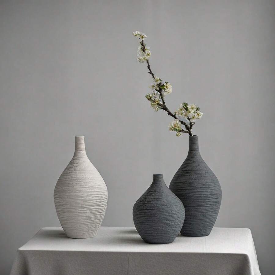 Moderner & minimalistischer japanischer weißer Porzellan Blumenvase mit Spiraldesign für Zuhause, Büro & Hochzeitsdekoration, Geschenke, Geburtstag, Abschluss, Heimdekoration, Raumdekoration, Glasvase - Weiss - Übersicht 1