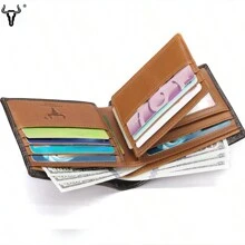 RFID Wallets For Men Genuine Leather Slim Bifold Front Pocket Wallets With 2 ID Windows 11 Card Slots Large Capacity Purse Birthday Anniversary For Him - Yellow - View 4