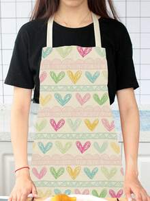 1 Pieza Delantal Con Diseño De Flores Y Corazones Para Uso En La Cocina Y Cocción En El Hogar - Beis - Ver 5