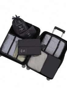 7 件套旅行收纳袋，旅行收纳袋，适用于行李箱，轻便旅行必备包，带洗漱用品袋，适用于衣服鞋子化妆品洗漱用品，适用于 18-32 英寸行李箱（黑色），适用于旅行收纳袋、化妆包、化妆包、度假收纳袋、大容量化妆品收纳袋，适用于口红、刷子、护肤品、手机、硬币、小物品，适用于家庭、礼物、度假和节日万圣节圣诞节多功能用途 - 黑色 - 查看 2