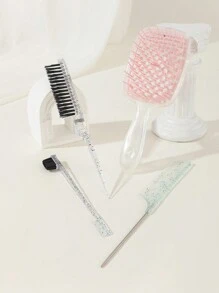 4pcs Hair Styling Brush Set, Includes Glossy Volumizing Comb, Pointed Tail Comb, Edge Comb, Double-Sided Pointed Tail & Edge Control Comb, For Parting, Back-Brushing, Detangling, Smooth Hairstyling, Hair Massage Quick-Dry Honeycomb Tangle-Free Straight Hair Styling Hollow Comb, Hair Brush/Comb, Hair Brush/Comb - Multicolor - View 1