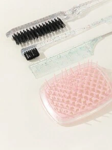4pcs Hair Styling Brush Set, Includes Glossy Volumizing Comb, Pointed Tail Comb, Edge Comb, Double-Sided Pointed Tail & Edge Control Comb, For Parting, Back-Brushing, Detangling, Smooth Hairstyling, Hair Massage Quick-Dry Honeycomb Tangle-Free Straight Hair Styling Hollow Comb, Hair Brush/Comb, Hair Brush/Comb - Multicolor - View 5