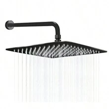 Ducha Chuveiro Inox Quadrado 20x20 Preto Fosco Parede Banheiro Area Externa Piscina Suporte Redondo - Preto - Visão 3