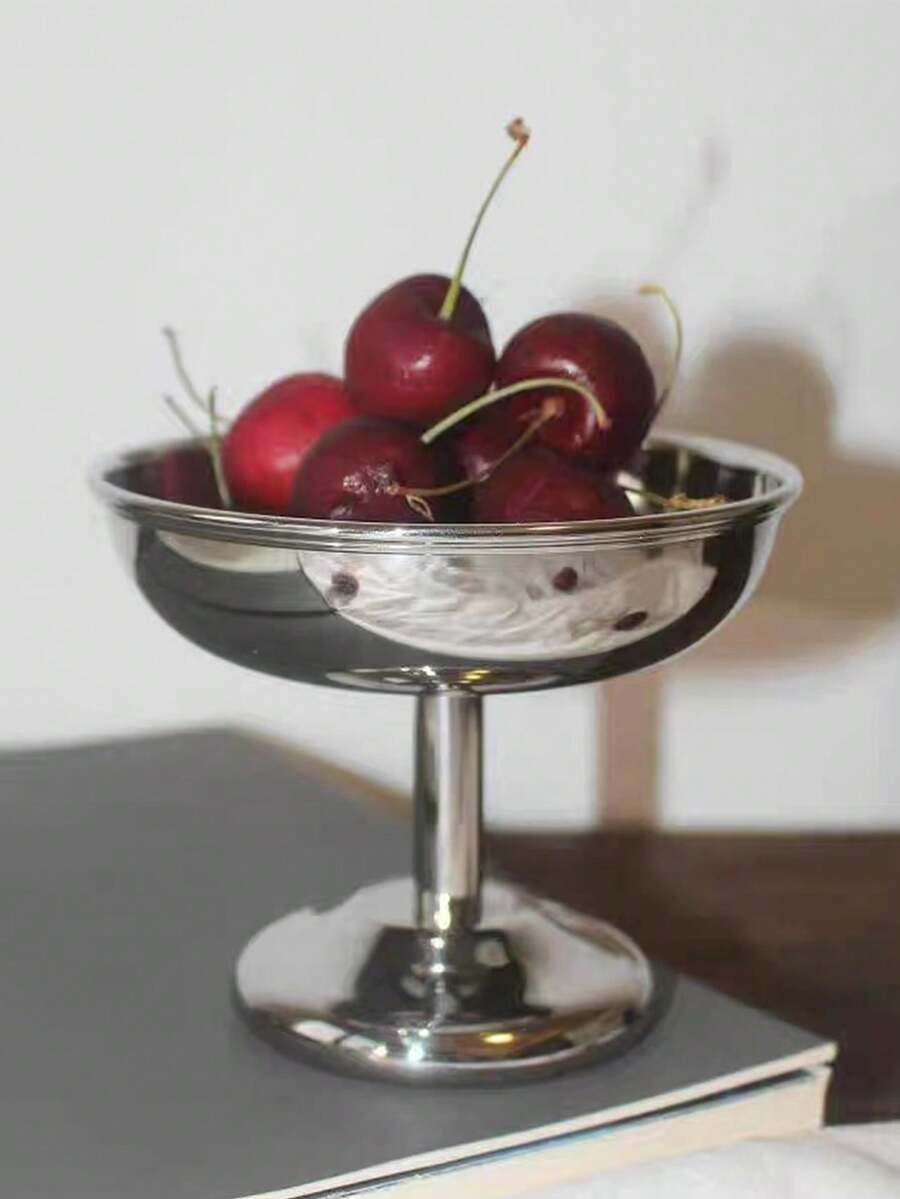 1pc Dessert Plate Stainless Steel Ice Cream Cup Tall Cup Bowl Afternoon