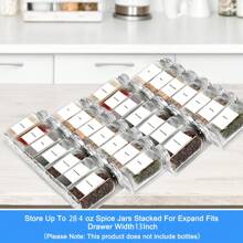 1/4 层透明亚克力香料抽屉整理器，调味罐抽屉插件，厨房调味架托盘，适用于抽屉/台面 1/4 层 - 1 套，带 140 个标签（不含罐子），适合厨房使用，厨房储物用品