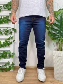 Men Pants - 深色水洗藍 - 查看 2