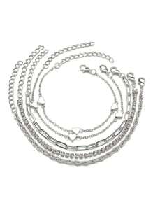 5pcs Rhinestone & Heart Decor Bracelet