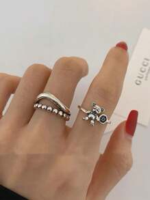 Bộ 2 chiếc nhẫn đồng hai lớp rỗng đính hạt, khắc tên cá nhân, phù hợp cho nữ đeo hàng ngày. - Bạc - Xem 10