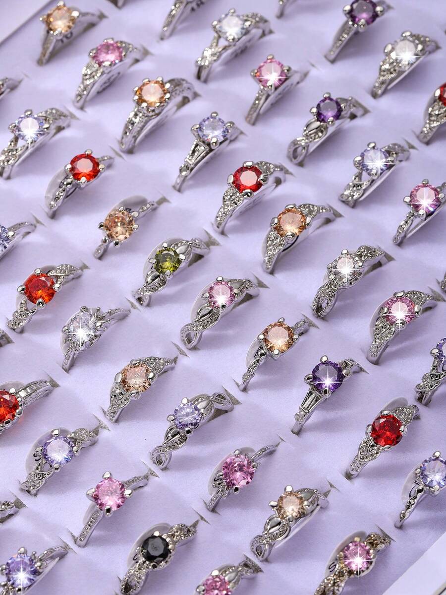 10 Piezas De Anillos De Boda De Señora De Estilo Mixto Artificiales (estilo, Color Y Tamaño Al Azar, Sin Bandeja De Exhibición)