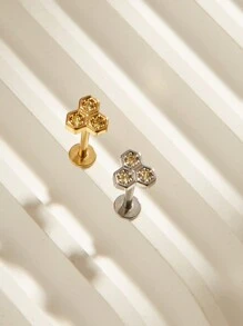 1pc Fashionable Minimalist Titanium Steel Cubic Zirconia Honeycomb Bee Earring, Suitable For Women Daily Wear - Honey - View 9