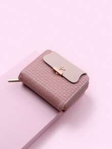 紧凑型拉链小手拿包女士钱包钱包钱夹小钱包 - 粉色 - 查看 5