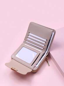 紧凑型拉链小手拿包女士钱包钱包钱夹小钱包 - 粉色 - 查看 3