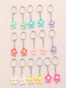 16pcs Fashionable Multi-Color Flower & Cute Cloud Keychain Set, Bag Accessories Car Accessories Bag Charm Backpack For School Goth Y2k Christmas Gift Ideas Bag Accessories Lanyards With Id Holder Car Accessories Bag Charms Car Accessories Teacher Friend Sister - Multicolor - View 7