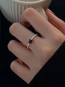 1枚心形黑色戒指，时尚简约设计，适合日常佩戴 - 戒指 - 查看 10