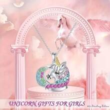 新款時尚創意設計卡通獨角獸項鏈,微鑲多彩鑽石吊墜 - 銀色 - 查看 4